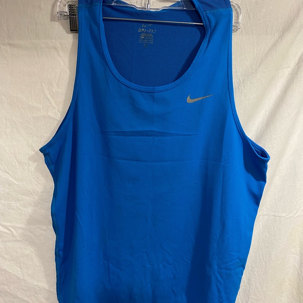 Nike Blue Athletic Sleeveless Performance Tank with Silver Swoosh. Large